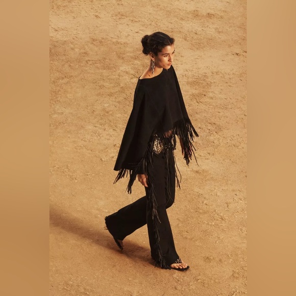 NWT ZARA LIMITED EDITION 100% SUEDE FRINGE PANTS - Picture 2 of 8